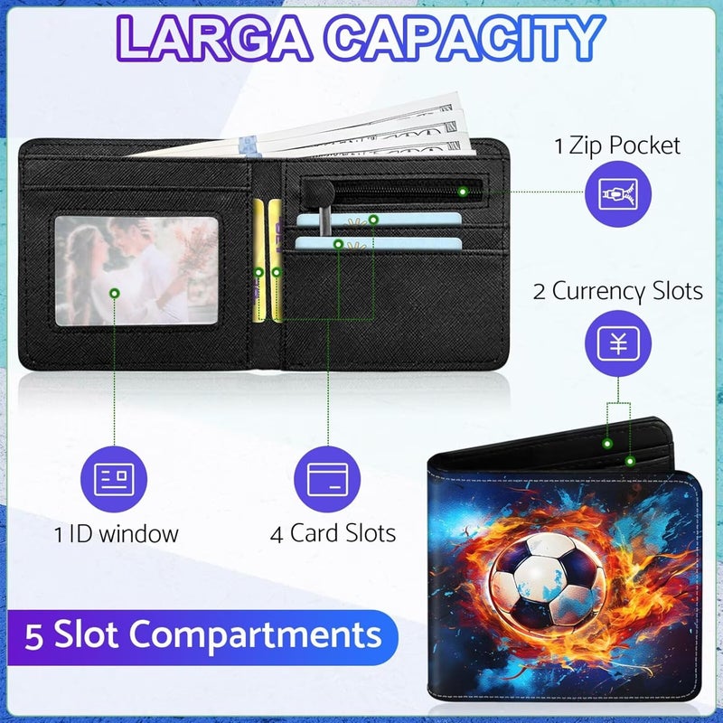 ZHIMEBYE Boys Wallet for Kids, Cool Kids Wallet for Boys Ages 8-10 9-12 11-15, Funny Soccer Leather Bifold Rfid Blocking, Coin Pocket Id Window for Teen Men Youth Guys Birthday Christmas Gifts - Image 4